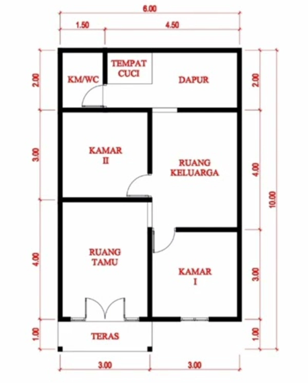 Contoh Denah Rumah 6x10 2 Kamar