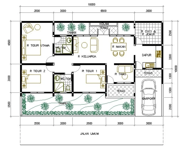 Contoh Denah Rumah 6x10 3 Kamar