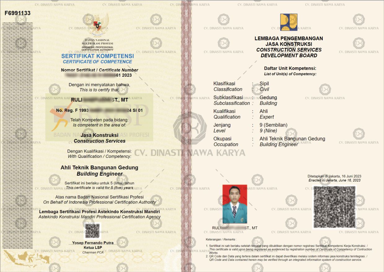 SKK (Sertifikat Kompetensi Kerja) Sipil Dinasti Arsitek Studio