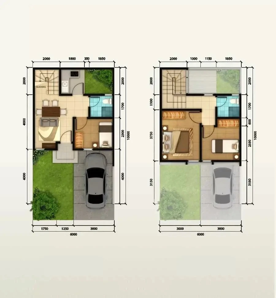 Desain Rumah 2 Lantai 6x10 yang Efisien dan Nyaman