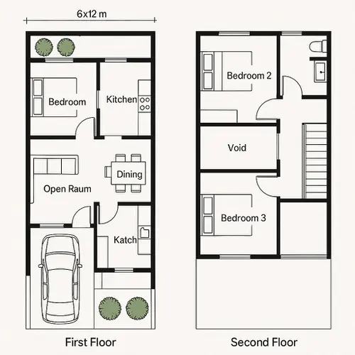 Denah Rumah 3 Kamar 2 Lantai
