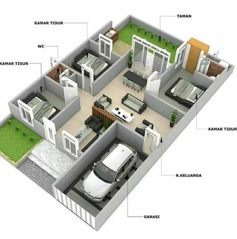 Denah Rumah 3 Kamar untuk Lahan Terbatas